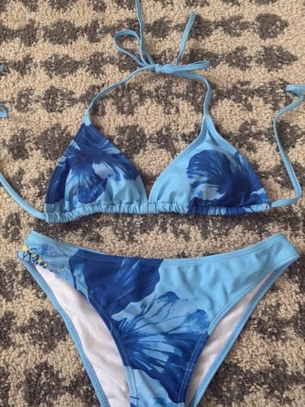 Blue Floral Triangle Bikini Set